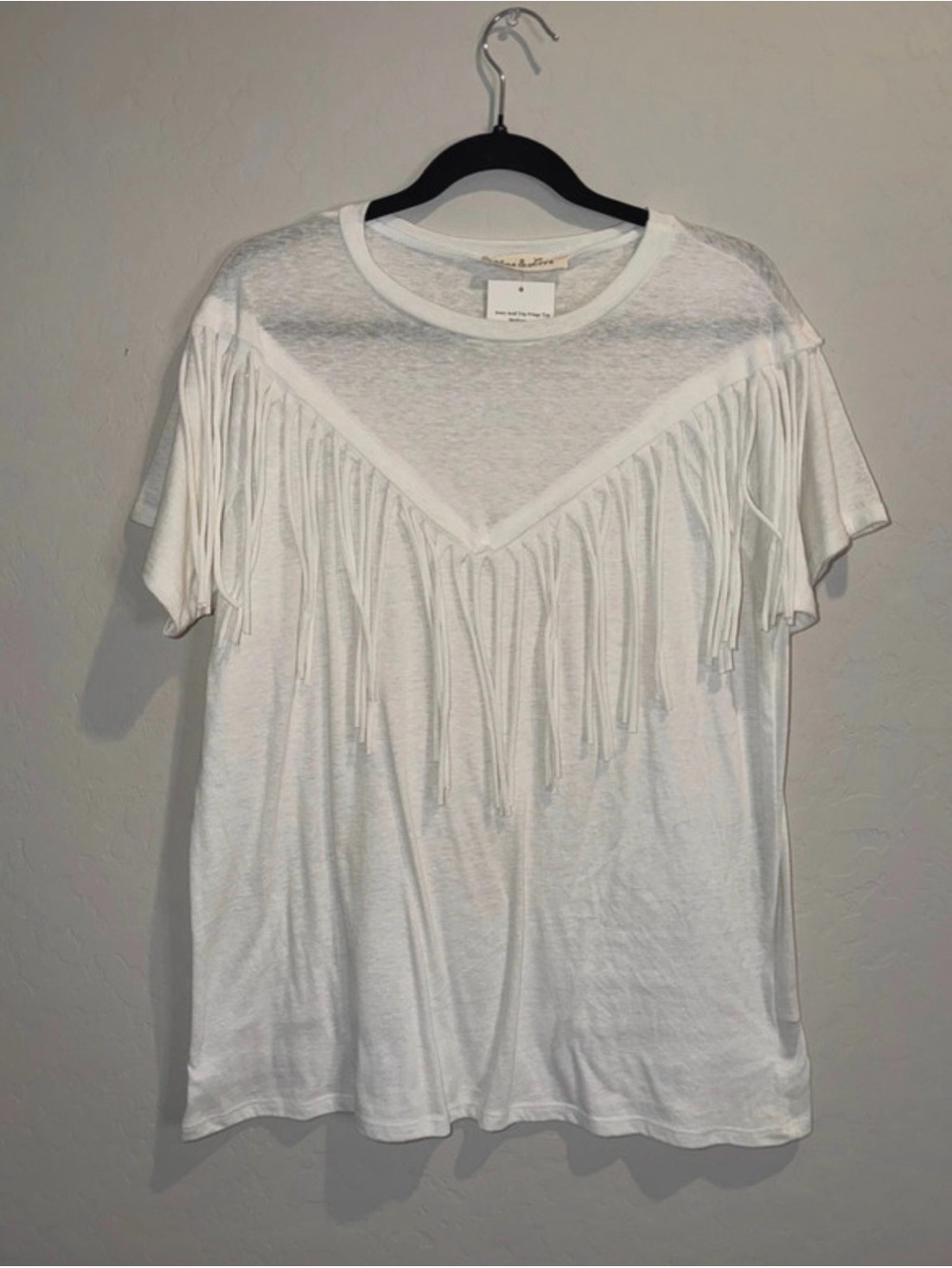 Vine & Love White Fringe Short Sleeve Tee